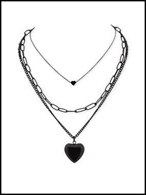 Gothic Layered Heart Pendant Necklace Stainless Steel
